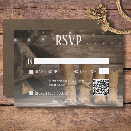 Stall & Boots Rustikaler Cowboy Western Hochzeitss RSVP Karte