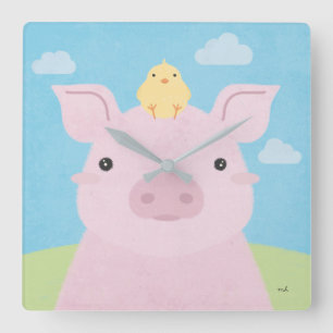 Stall Buddies - Piglet & Chick Quadratische Wanduhr