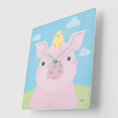 Stall Buddies - Piglet & Chick Quadratische Wanduhr (Winkel)