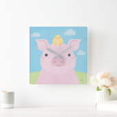 Stall Buddies - Piglet & Chick Quadratische Wanduhr (Zuhause)