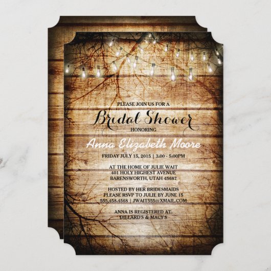 Stall-Holz-String-Lights Rustikales Brautparty Einladung (Vorne/Hinten)