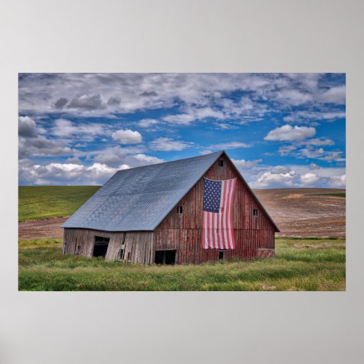 Stall mit amerikanischer Flagge | Colfax, Washingt Poster (Vorne)