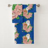 Stall Owl Pink Blume Blau Badhandtuch Set (Insitu)