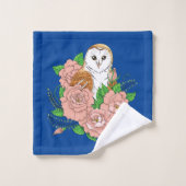Stall Owl Pink Blume Blau Badhandtuch Set (Waschlappen)