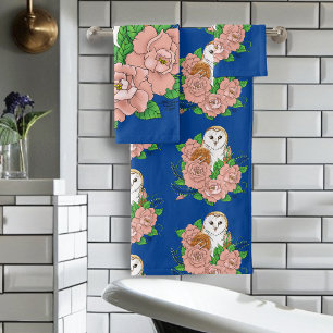Stall Owl Pink Blume Blau Badhandtuch Set