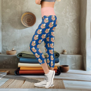 Stall Owl Pink Blume Blau Capri Leggings