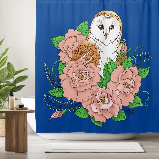 Stall Owl Pink Blume Blau Duschvorhang