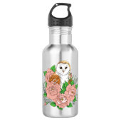 Stall Owl Pink Blume Blau Edelstahlflasche (Vorderseite)