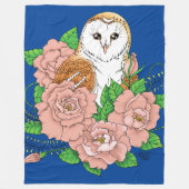 Stall Owl Pink Blume Blau Fleecedecke (Vorderseite)
