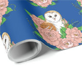 Stall Owl Pink Blume Blau Geschenkpapier (Rolleneckpunkt)