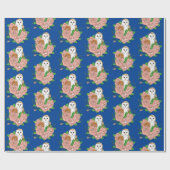Stall Owl Pink Blume Blau Geschenkpapier (Flach)