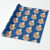 Stall Owl Pink Blume Blau Geschenkpapier (Ungerollt)