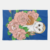 Stall Owl Pink Blume Blau Geschirrtuch (Horizontal)