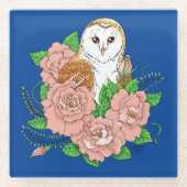 Stall Owl Pink Blume Blau Glasuntersetzer (Vorderseite)