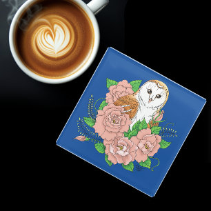 Stall Owl Pink Blume Blau Glasuntersetzer