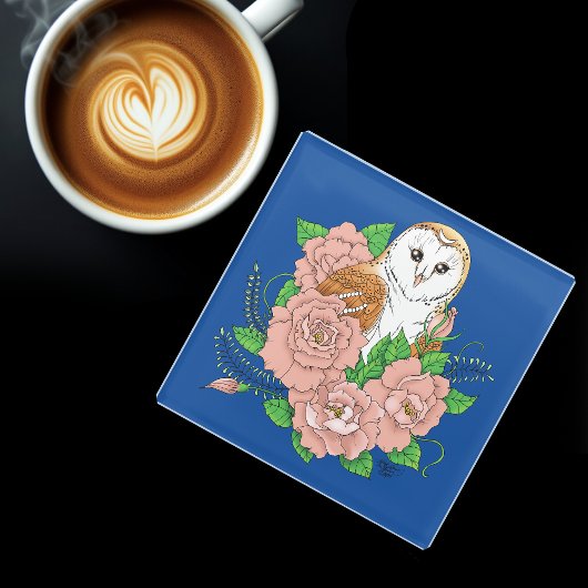 Stall Owl Pink Blume Blau Glasuntersetzer