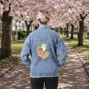 Stall Owl Pink Blume Blau Jeansjacke