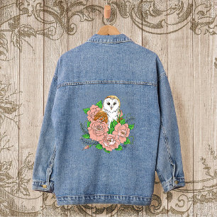 Stall Owl Pink Blume Blau Jeansjacke