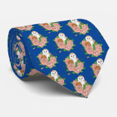 Stall Owl Pink Blume Blau Krawatte (Gerollt)