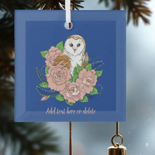 Stall Owl Pink Blume Blau Ornament Aus Glas