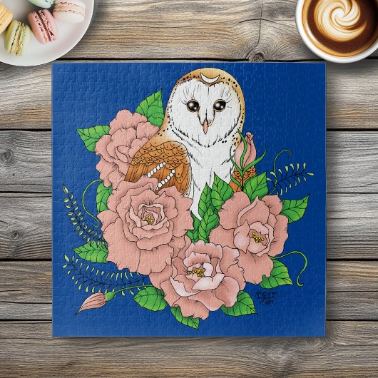 Stall Owl Pink Blume Blau Puzzle