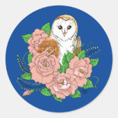 Stall Owl Pink Blume Blau Runder Aufkleber (Vorderseite)