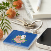 Stall Owl Pink Blume Blau Schlüsselanhänger (Vorderseite rechts)