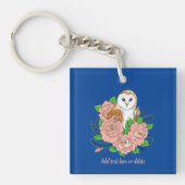 Stall Owl Pink Blume Blau Schlüsselanhänger (Vorderseite)