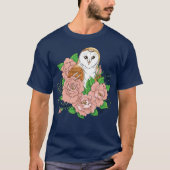 Stall Owl Pink Blume Blau T-Shirt (Vorderseite)