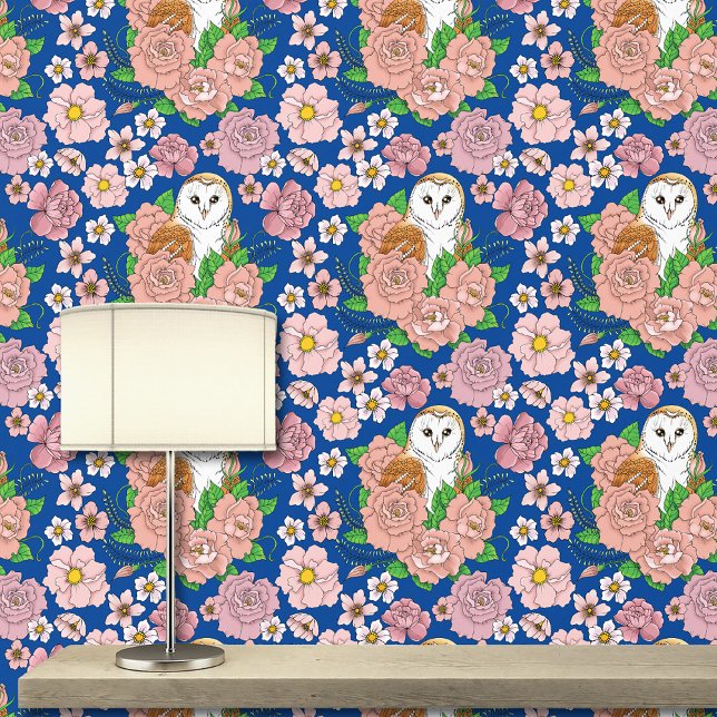 Stall Owl Pink Blume Blau Tapete (Von Creator hochgeladen)