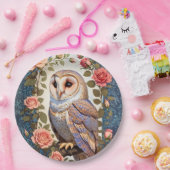 Stall Owl Pink Roses Foral Pappteller (Party)