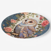 Stall Owl Pink Roses Foral Pappteller (Schrägansicht)