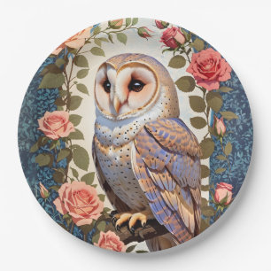 Stall Owl Pink Roses Foral Pappteller