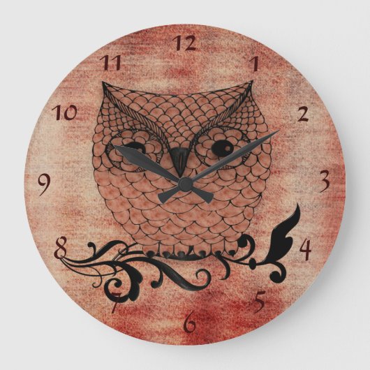 Stall Owl Whimsisches Land Große Wanduhr (Vorderseite)