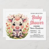 Stall Printable Pastel Kuh Baby Dusche Einladung (Vorne/Hinten)