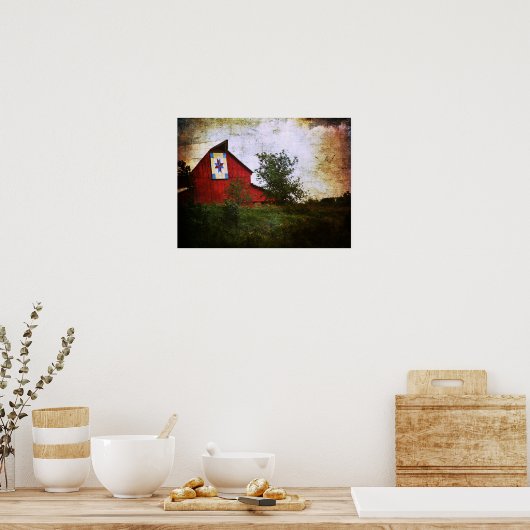 Stall Quilt auf einem roten Stall Poster (Küche)