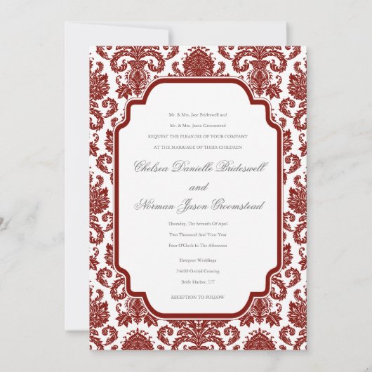 Stall Red Weddings Damask Muster Vorlage (Vorderseite)