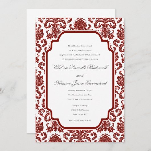 Stall Red Weddings Damask Muster Vorlage (Vorne/Hinten)