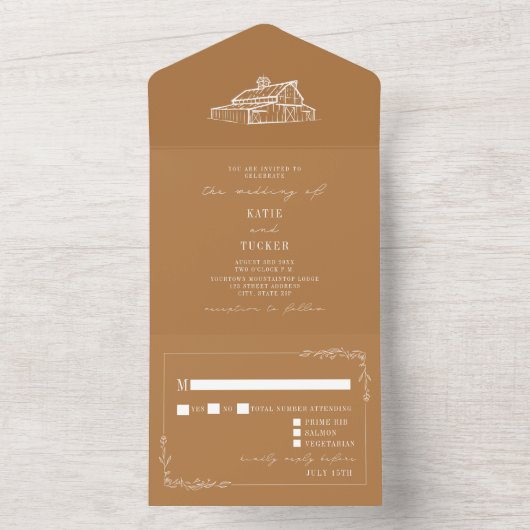 Stall Rustic Goldenrod Wedding RSVP All In One Einladung (Innen Boden)