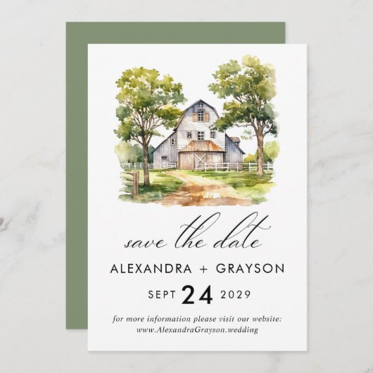 Stall Save the Date, rustikaler Bauernhof QR-Code Einladung (Vorne/Hinten)