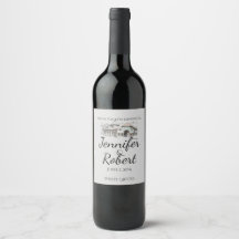 Stall Sketch Country Wedding Wine Label