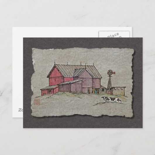 Stall Windmill & Kuh Postkarte (Vorne/Hinten)
