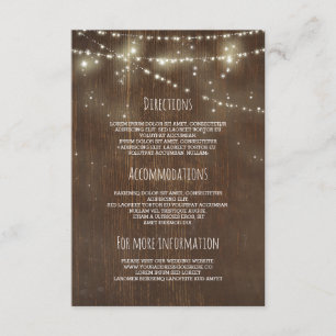 Stall Wood ans String Lights Hochzeitsinformatione Begleitkarte