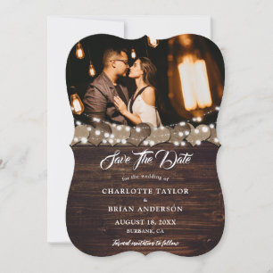 Stall Wood Burlap Lace String Lights Wedding Foto Save The Date