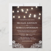 Stall Wood Lace String Lights Foto QR Code Wedding Einladung (Vorderseite)