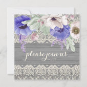 Stall Wood Lace Watercolor Blue White Anemones Einladung (Vorderseite)