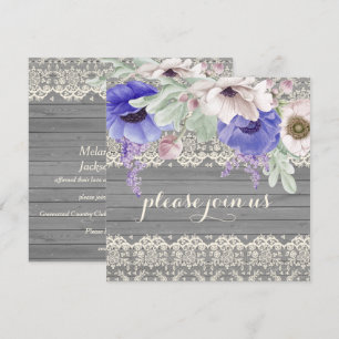 Stall Wood Lace Watercolor Blue White Anemones Einladung