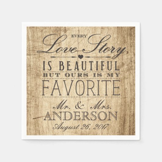 Stall Wood Liebe Story Rustic Wedding Napkin Serviette (Vorderseite)