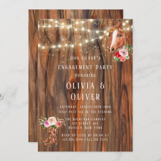 Stall Wood Lights Boots Pferdeverstärker Party Einladung (Vorne/Hinten)