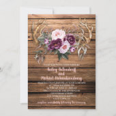 Stall Wood Lila Plum Peonies Antlers Wedding Einladung (Vorderseite)